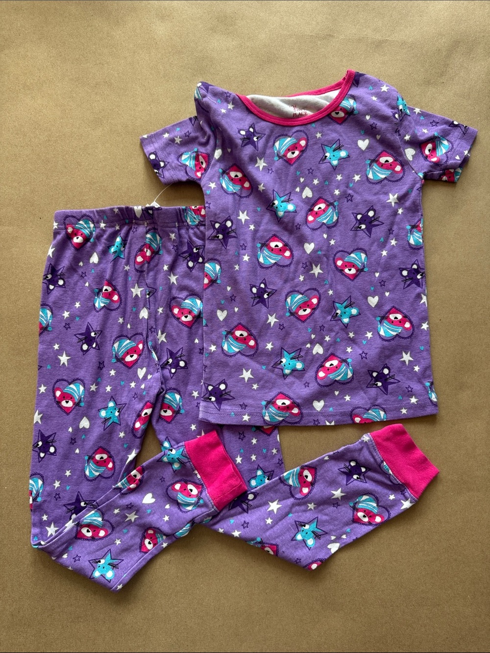 The Children's Place Purple Star & Penguin Pajama Set with Pink Trim